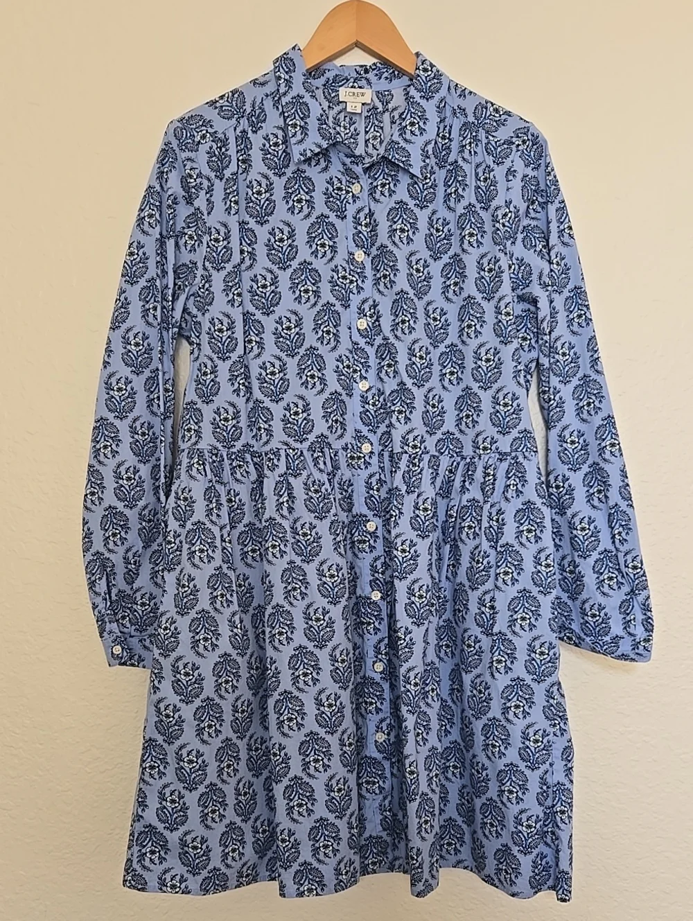 J. Crew Blue Floral Pockets Buttoned Comfy Wear Babydoll Boho Fall Dress